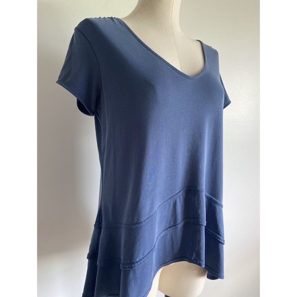 Green Tea Asymmetrical Blue Top Ruffle Tiered Small Oversized Stretch - Picture 10 of 10